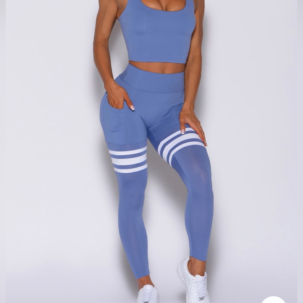Bombshell Scrunch Thigh Highs in sky blue. Small